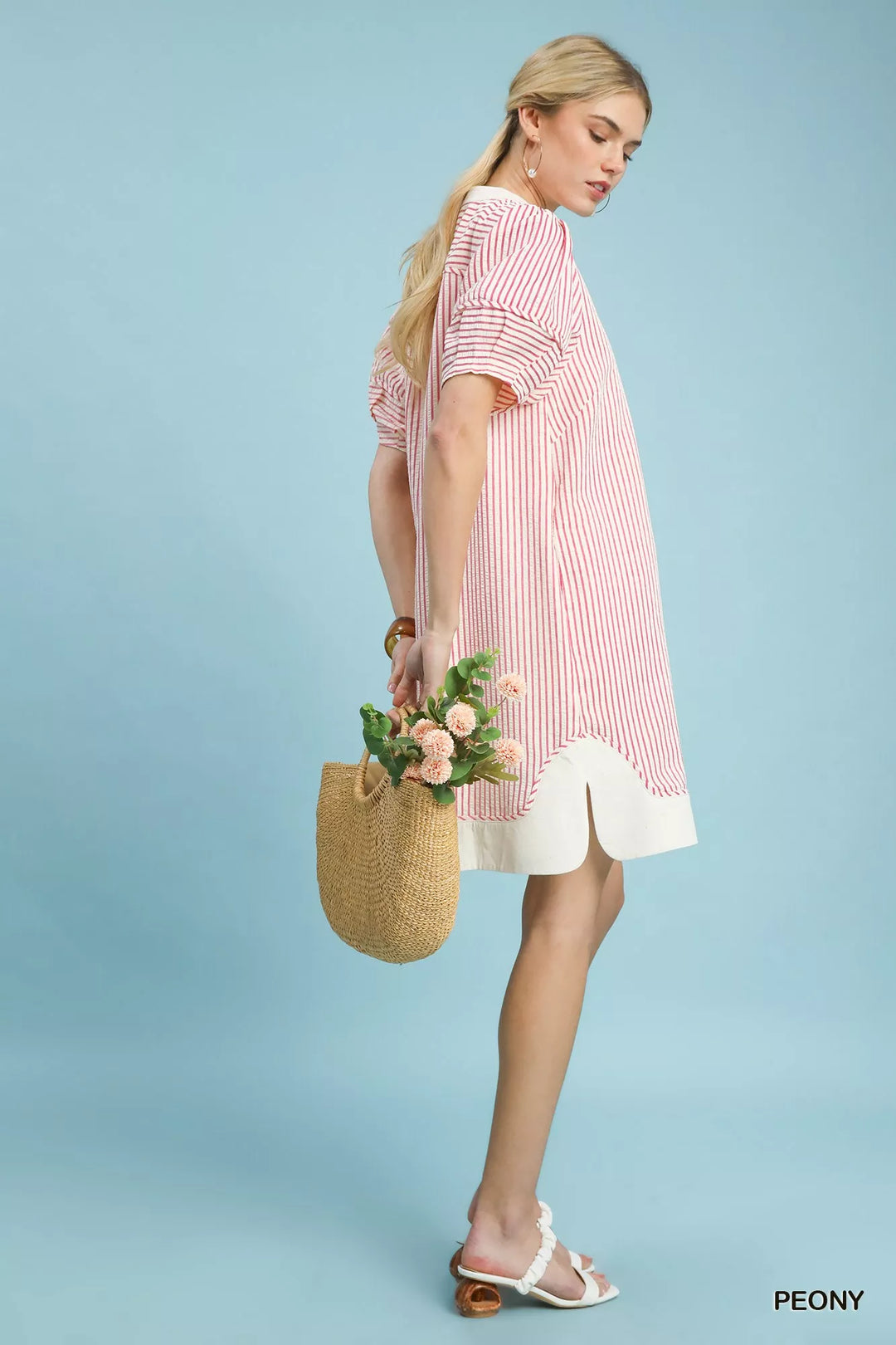 Peony Umgee Pinstripe Shift Dress With Contrast Trim 1