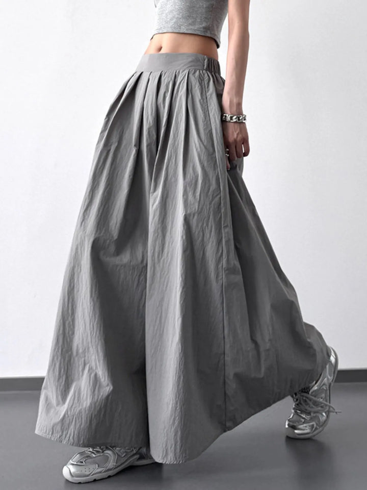 Grey Pleated Linen Maxi Skirt