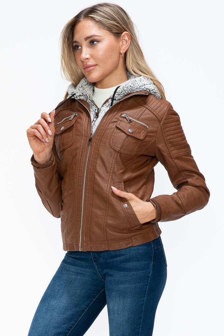 Ymi Removable Faux Layered Multi Pocket Jacket With Fuzzy Hood 2