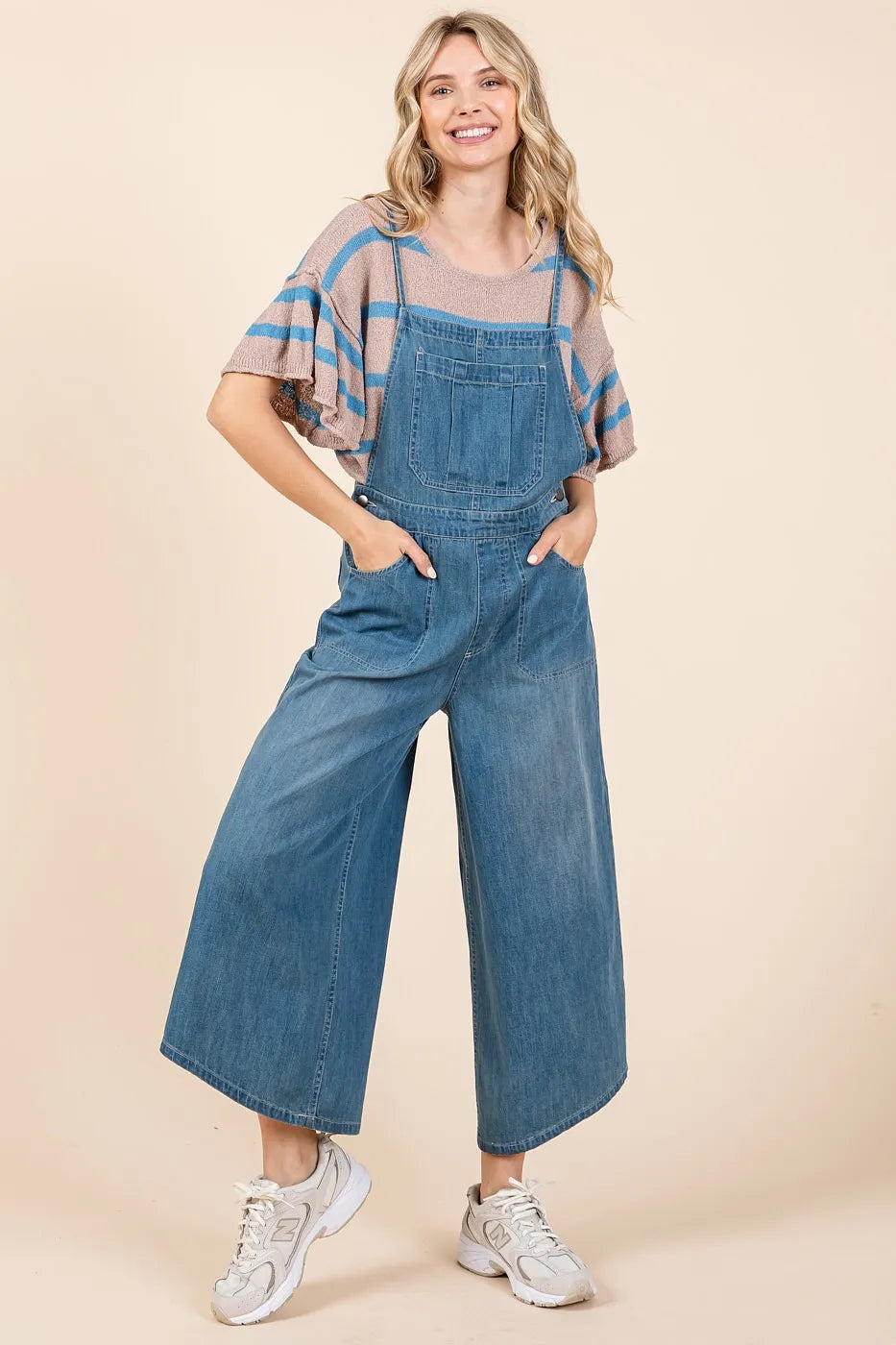 Lt Denim Mittoshop Denim Tie Back Sleeveless Wide Leg Overalls