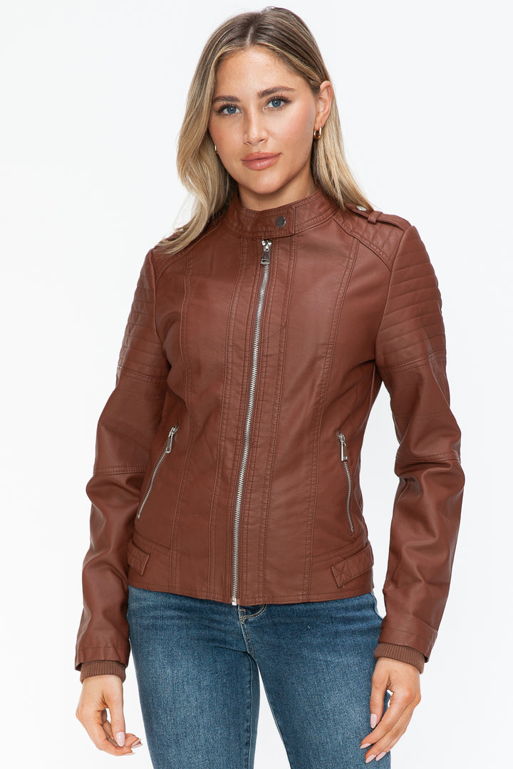 Snobbish Pu Leather Biker Jacket With Side Zip Pockets 4