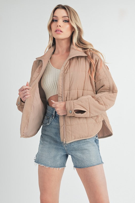 Oatmeal Aemi Co Quilted Zip Up Puffer Jacket 1