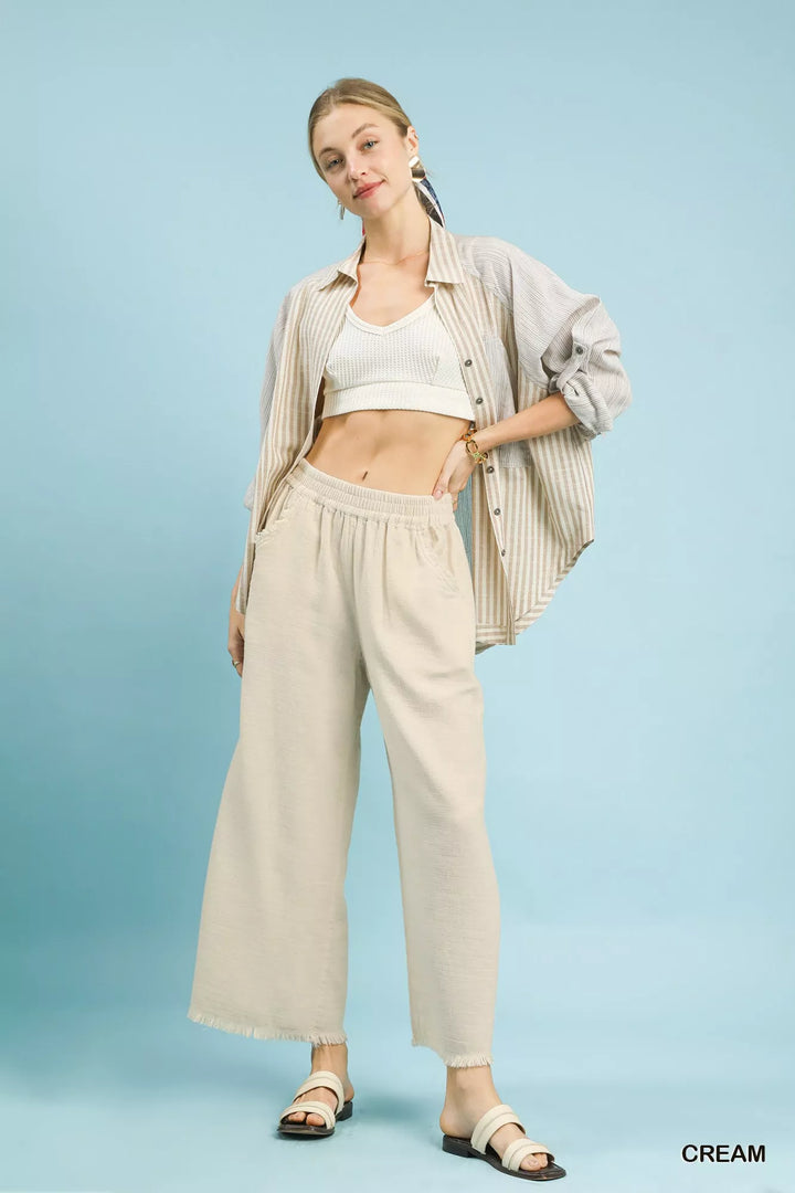 Umgee Frayed Hem Wide Leg Pants 1