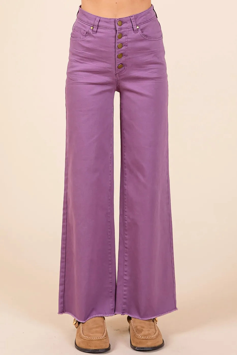 Plum Mittoshop Twill High Waisted Button Fly Wide Leg Pants 1