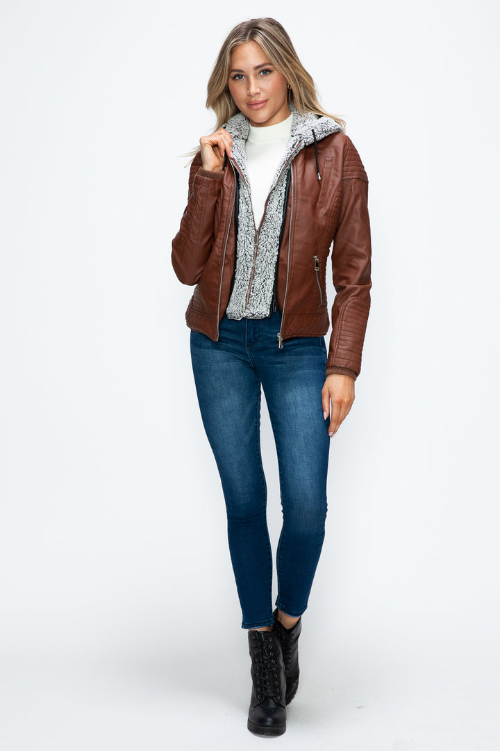 Ymi Faux Layered Double Zipper Jacket With Fuzzy Hood 5