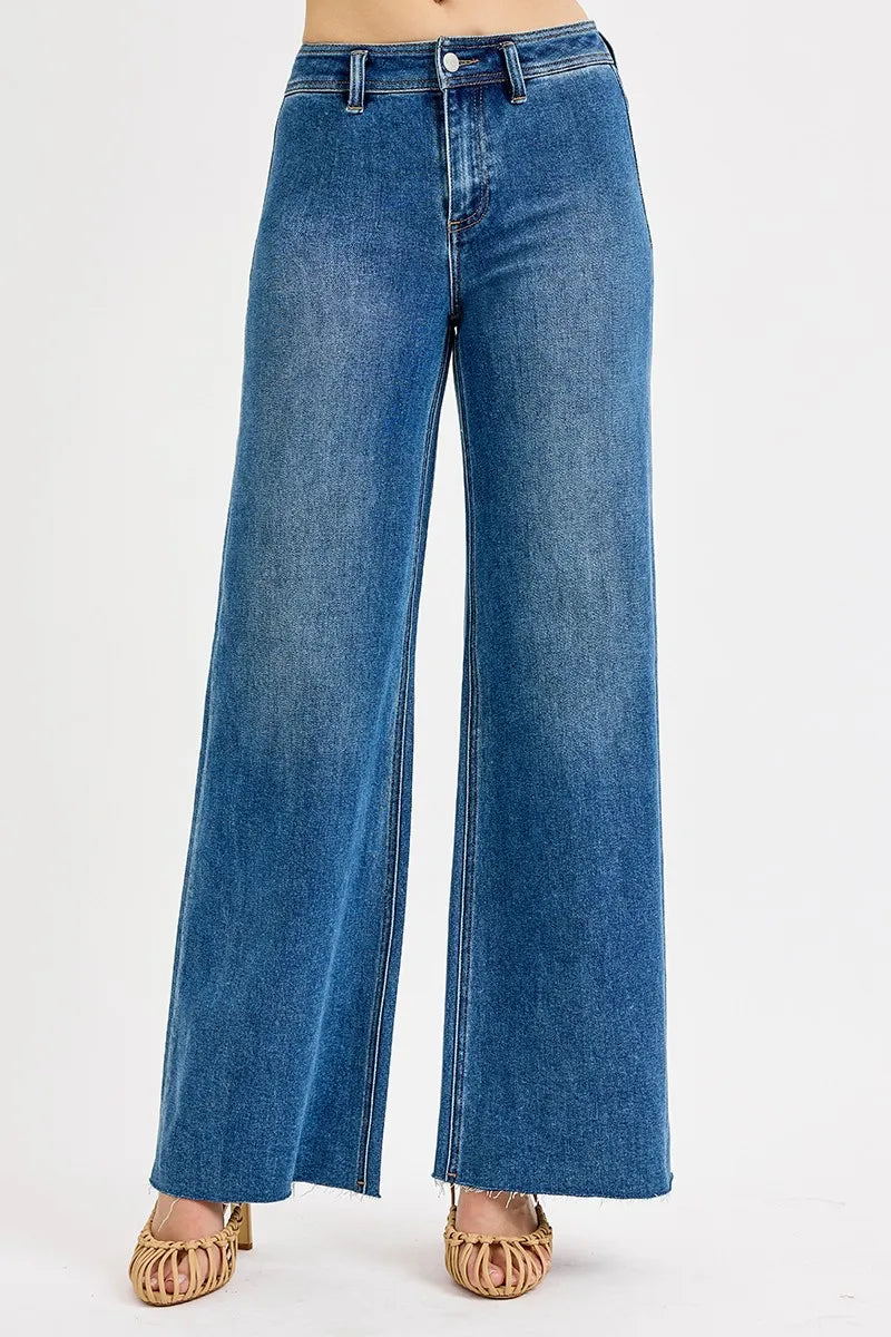 Medium Risen High Waisted Wide Leg Jeans