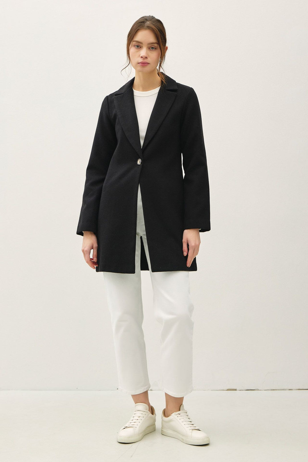 Be Cool Single Button Long Sleeve Coat With Pockets