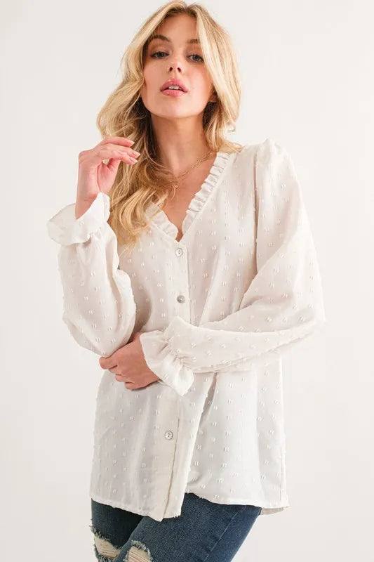 White And The Why Polka Dot Ruffle Detailed Blouse Top