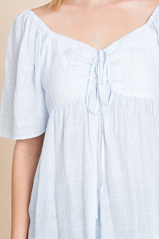 Lime N Chili Thin Striped With Tie Front Babydoll Top