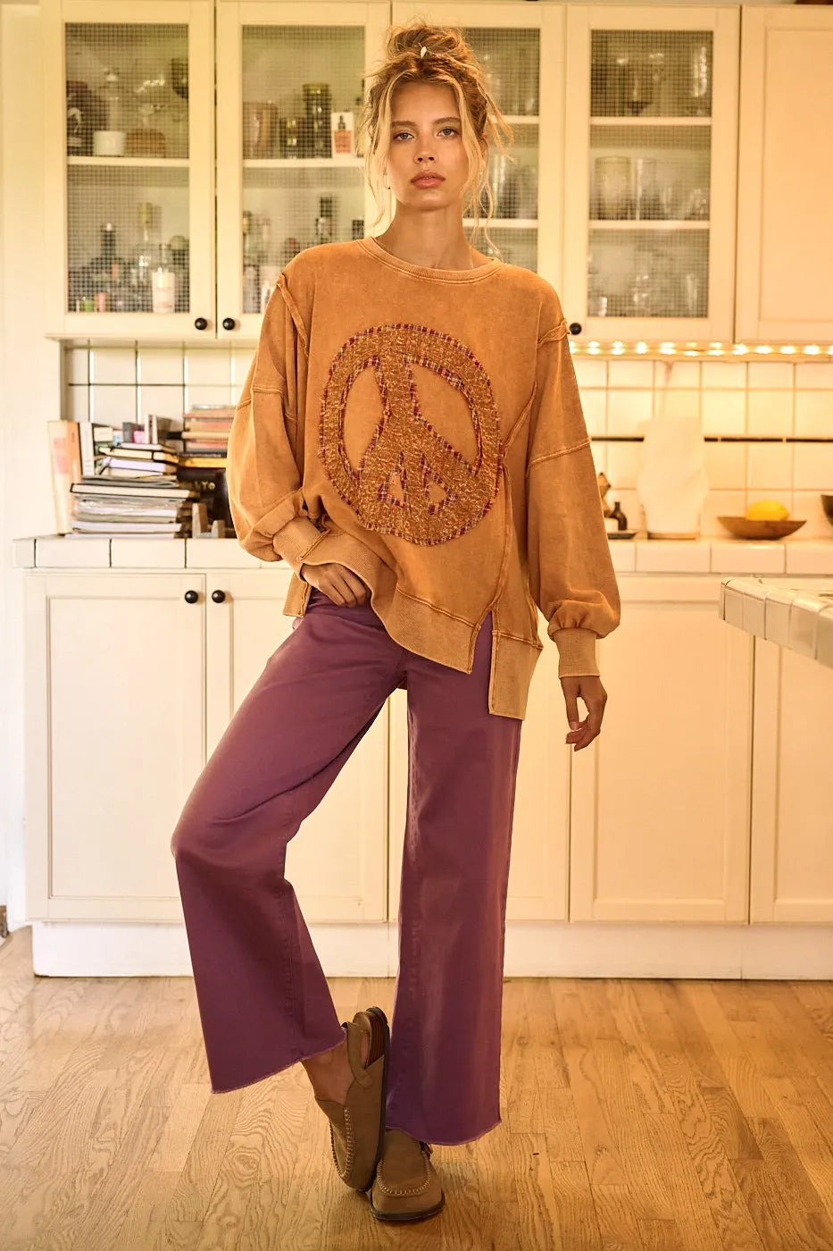Mittoshop Twill High Waisted Button Fly Wide Leg Pants 1