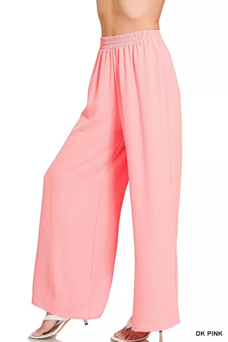 Dk Pink Zenana Woven Airflow Elastic Waistband Pants 9