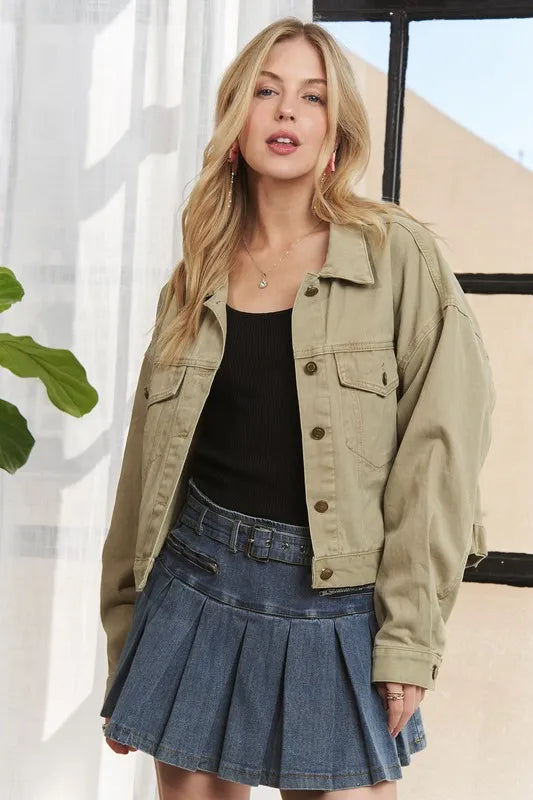 Adora Canvas Button Up Front Denim Jacket