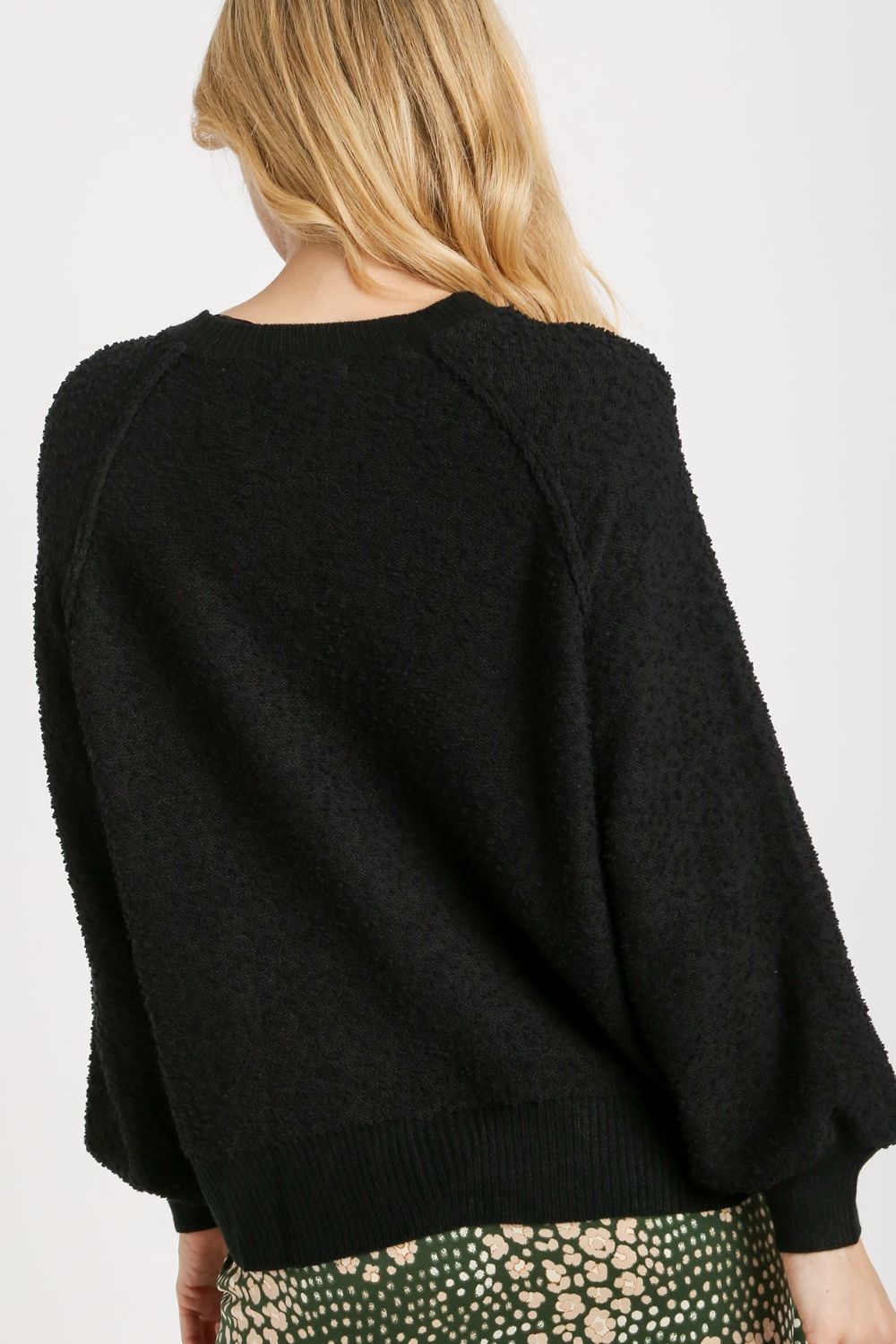 Black Umgee Full Size Round Neck Long Sleeve Sweater Plus Size