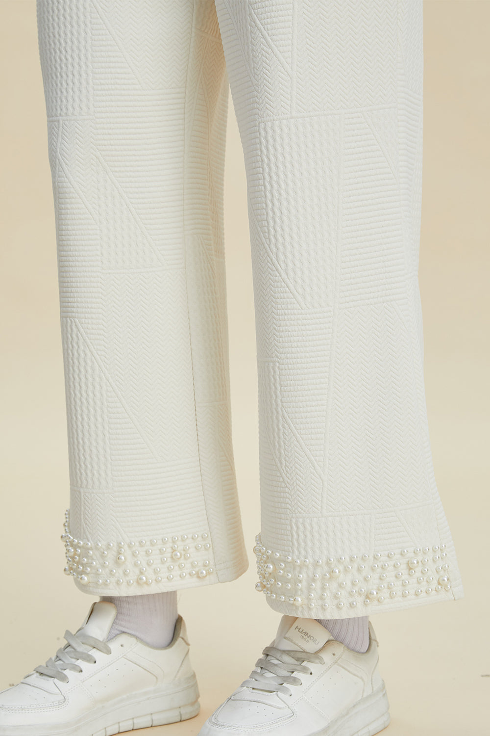 Cream Double Take Full Size Pearl Detail Round Neck Top And Pants Set