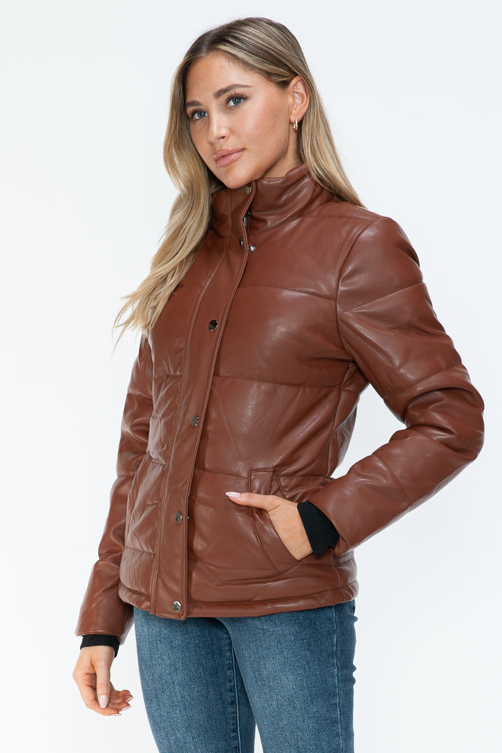 Brandy Ymi Pocketed Zip Up Turtleneck Puffer Jacket