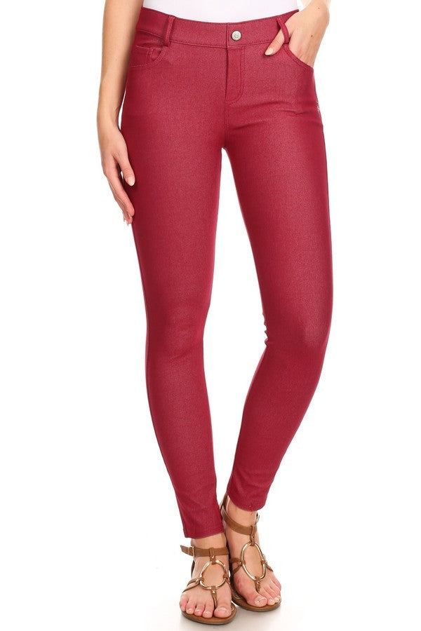 Denim Blue Cotton Blend 5 Pocket Skinny Jeggings