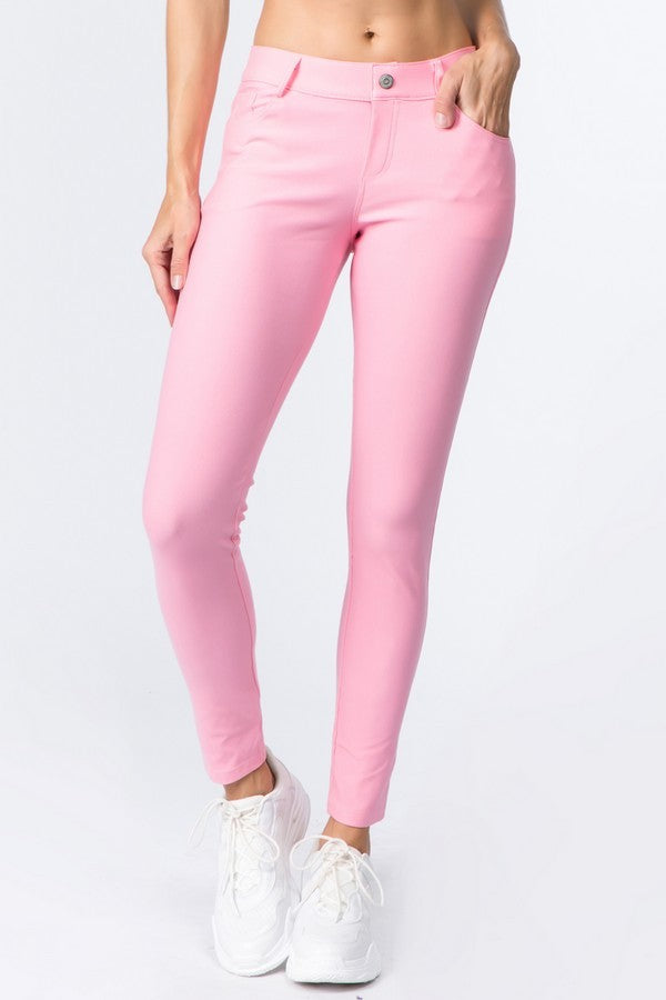 Coral Cotton Blend 5 Pocket Skinny Jeggings