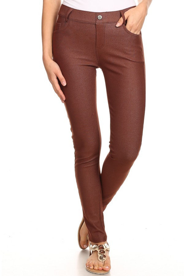 Fuchsia Cotton Blend 5 Pocket Skinny Jeggings
