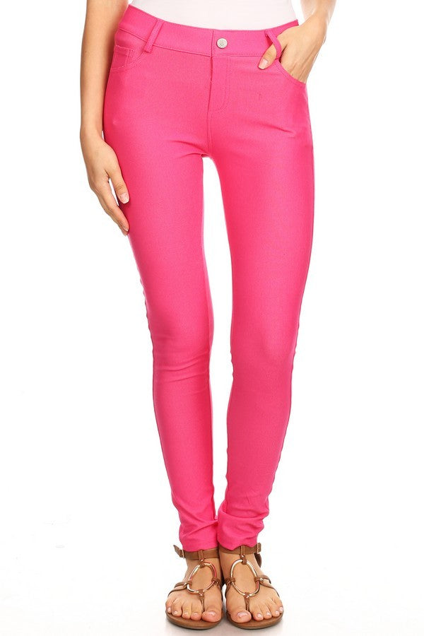 Coral Cotton Blend 5 Pocket Skinny Jeggings
