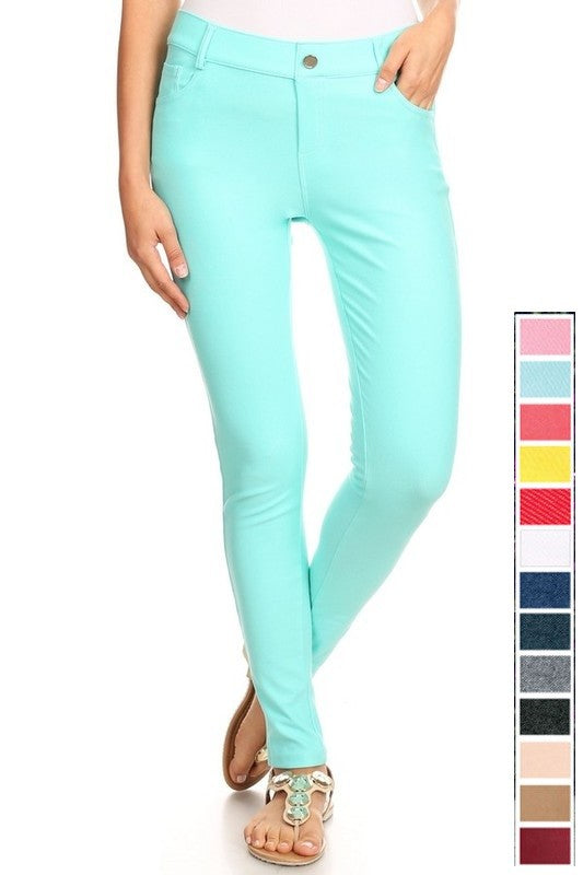 Coffee Cotton Blend 5 Pocket Skinny Jeggings