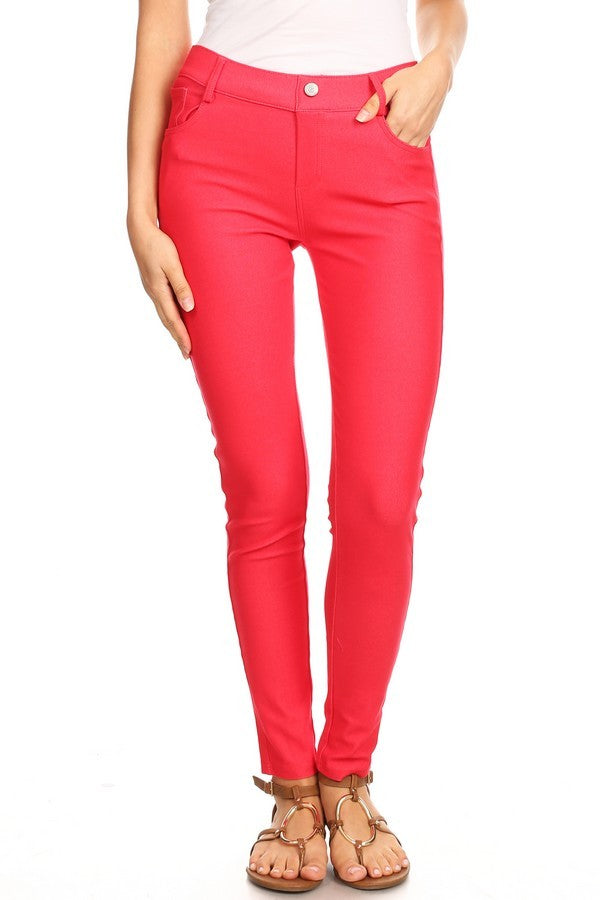 Fuchsia Cotton Blend 5 Pocket Skinny Jeggings