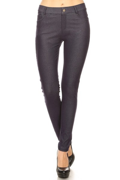 Denim Blue Cotton Blend 5 Pocket Skinny Jeggings