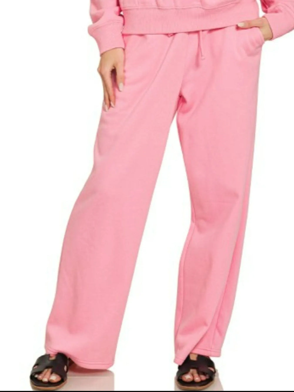 Dk Pink Zenana Fleece Long Sleeve Top And Sweatpants Set