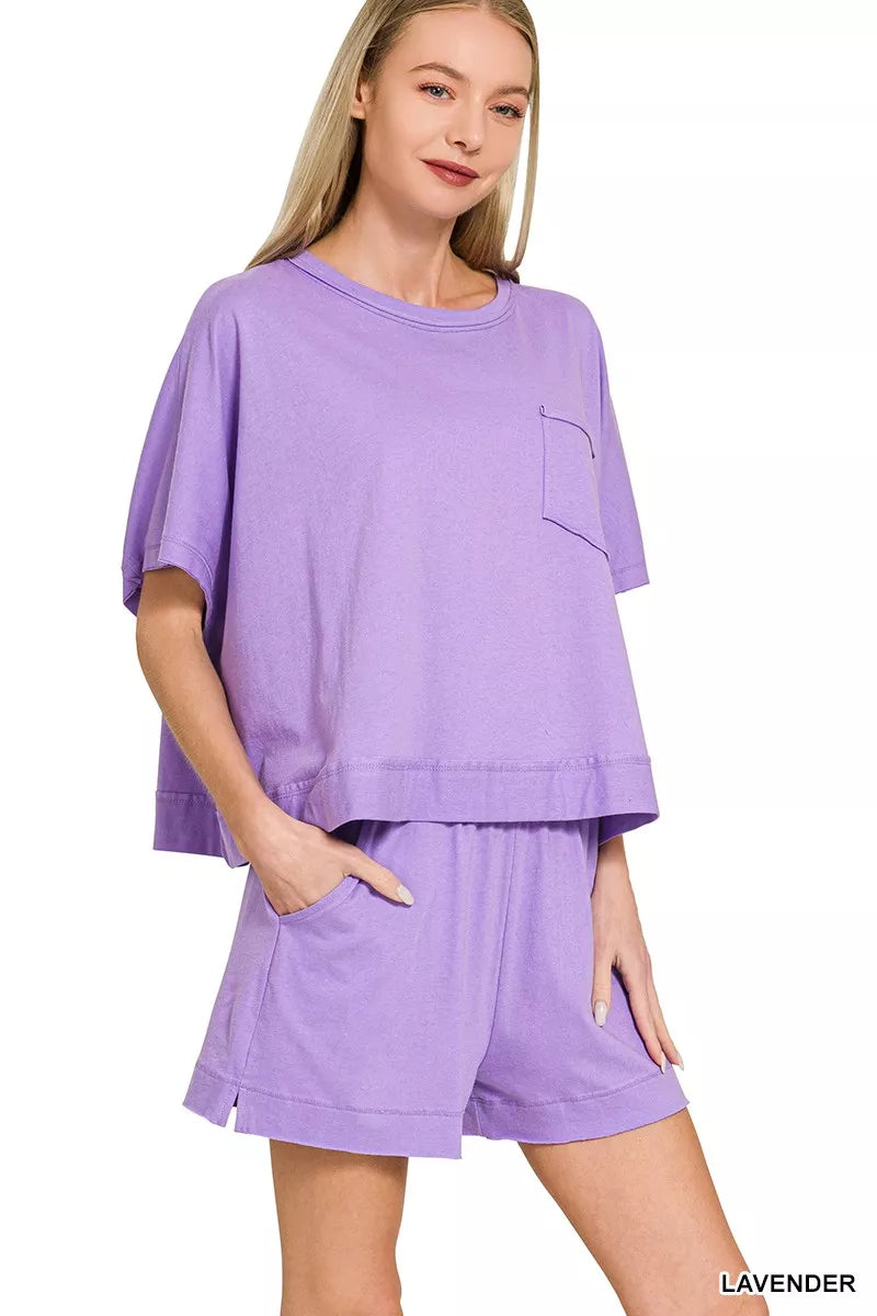 Lavender Zenana Exposed Seam Boxy Top Shorts Set 2