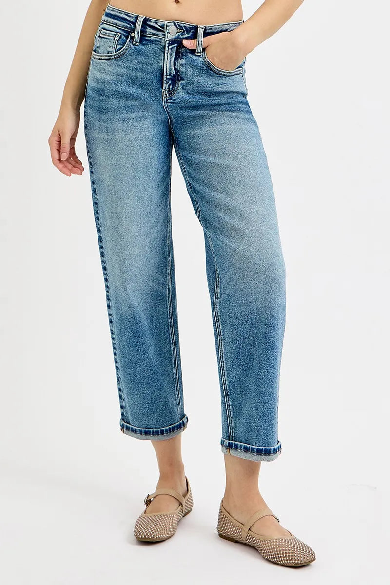 Medium Risen Full Size High Rise Crop Boyfriend Jeans Plus Size