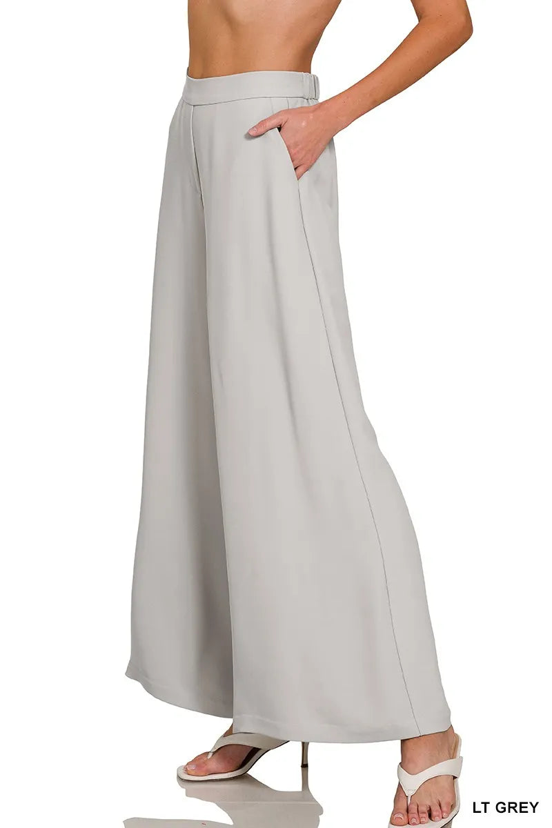 Zenana Relaxed Fit Elastic Waisted Wide Leg Pants