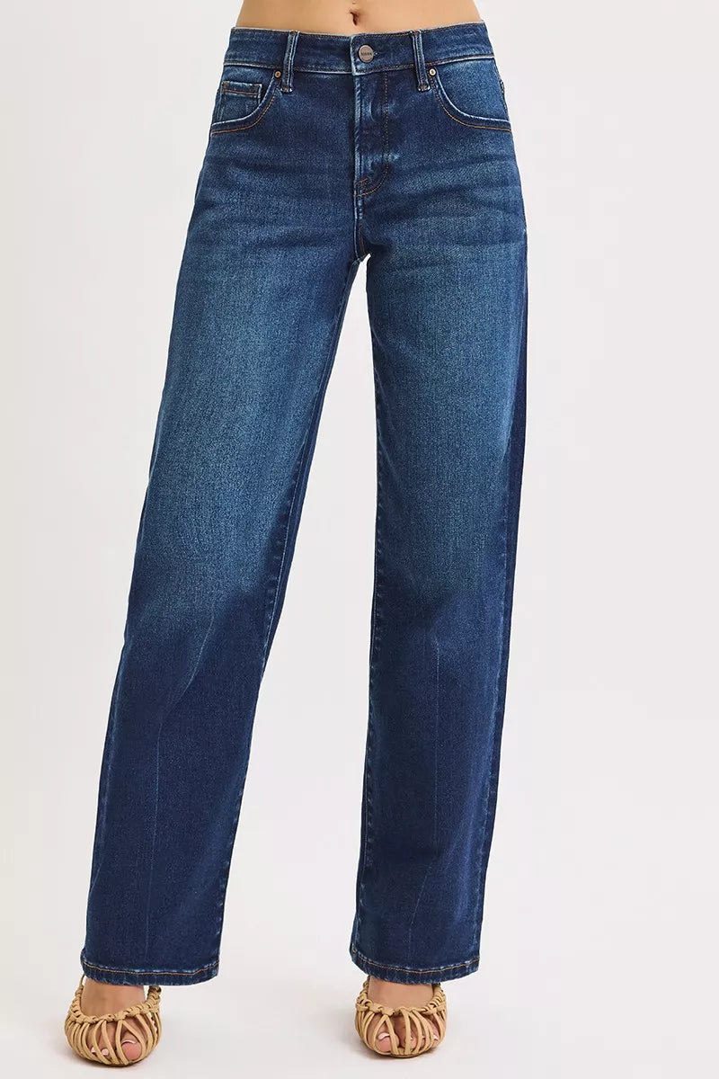 Dark Risen Mid Rise Wide Baggy Jeans