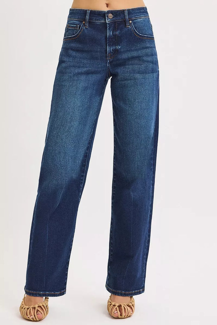 Dark Risen Mid Rise Wide Baggy Jeans