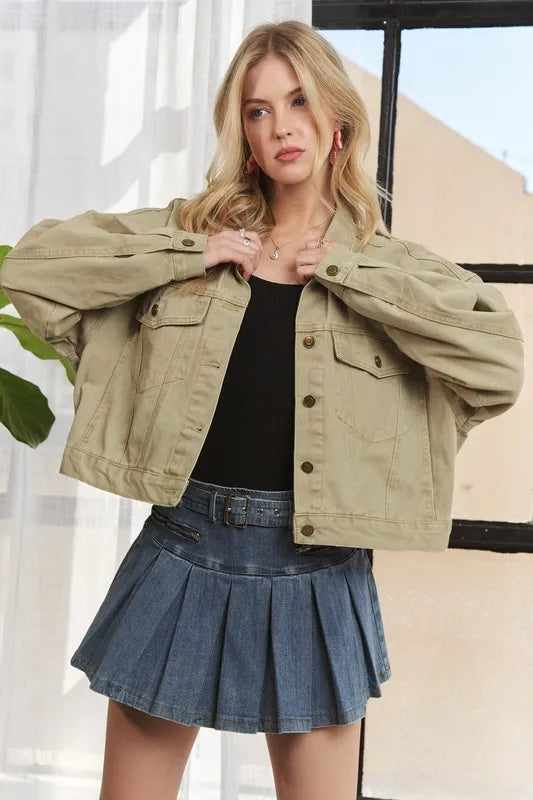 Adora Canvas Button Up Front Denim Jacket