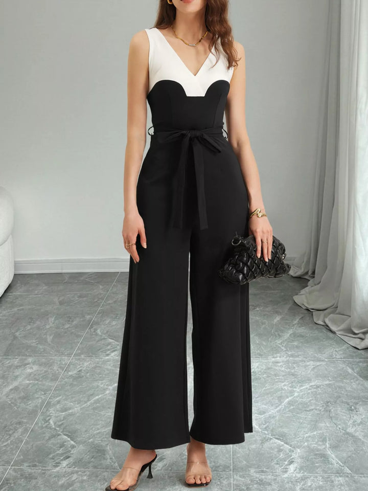 Black Color Block Wide Leg Jumpsuit