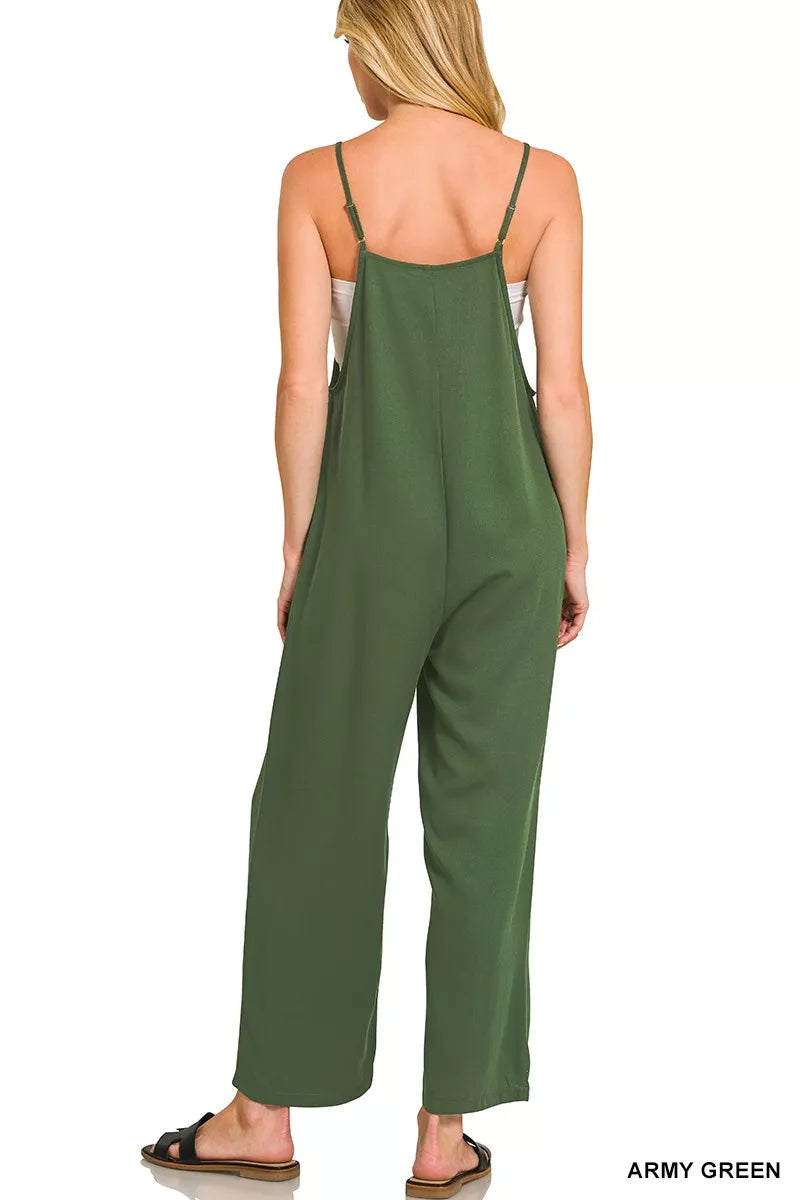 Army Green Zenana Rayon Woven Wide Leg Jumpsuit