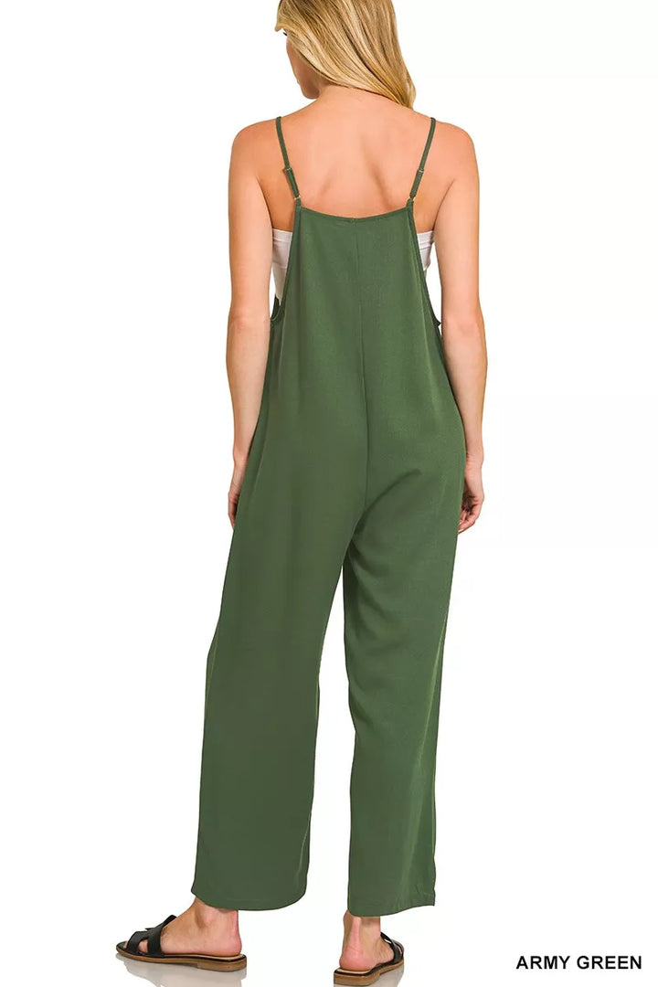 Army Green Zenana Rayon Woven Wide Leg Jumpsuit