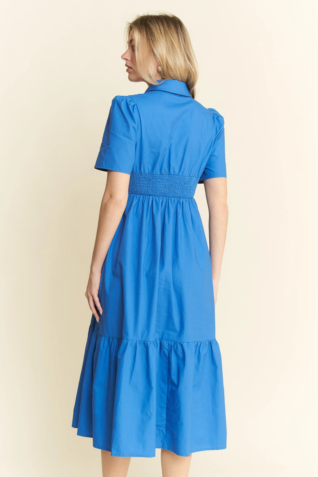Blue Jade By Jane Short Sleeve Button Down Midi Dress
