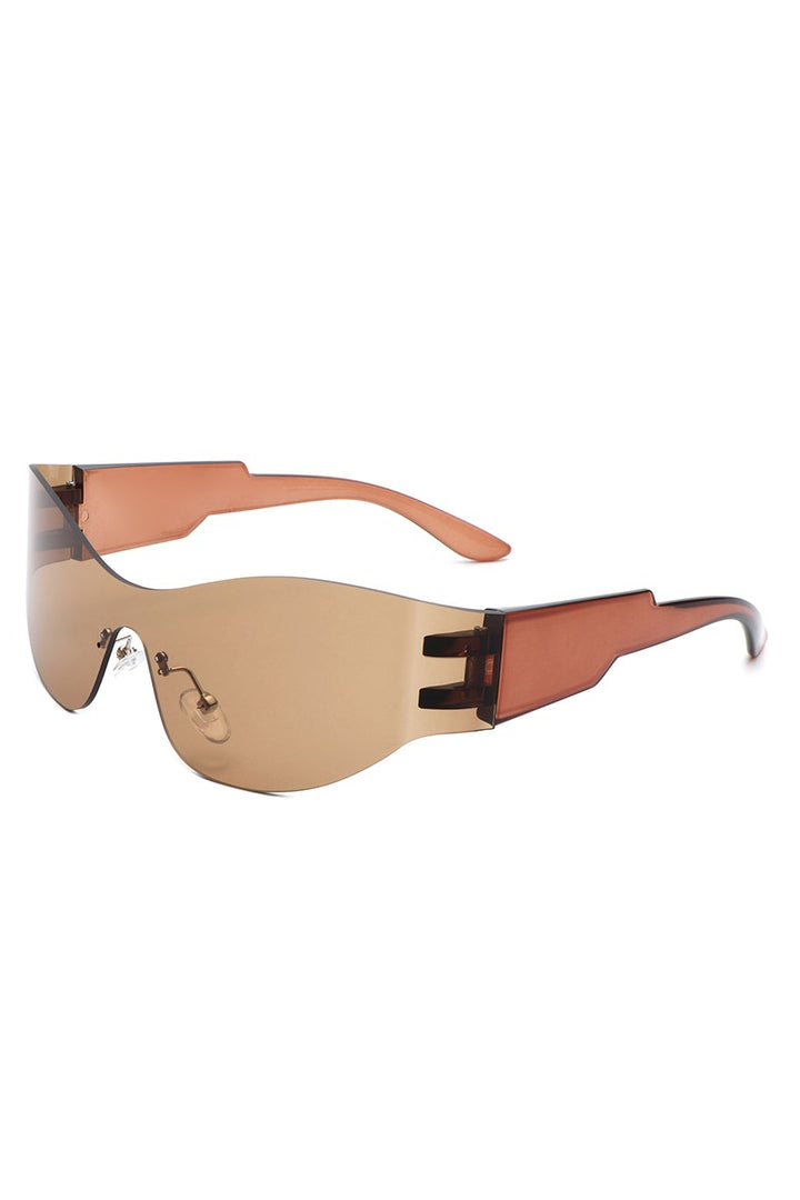 Green Rimless Shield Futuristic Sunglasses