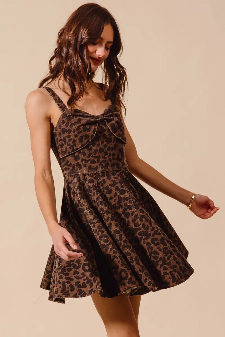 So Me Mineral Washed Leopard Flare Cami Dress
