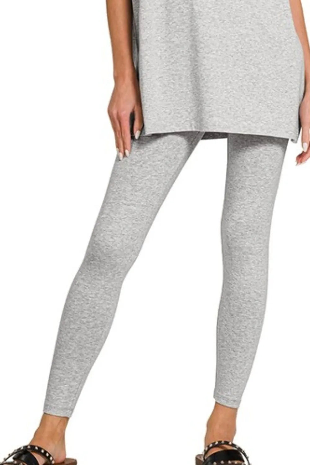 H Grey Zenana Cotton Round Neck Top Legging Set 5