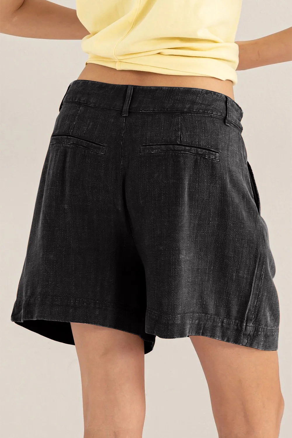Black Hyfve High Waist Pleated Linen Shorts