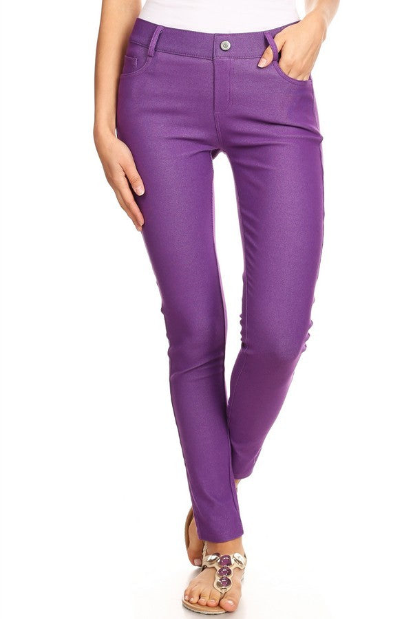 Grey Cotton Blend 5 Pocket Skinny Jeggings