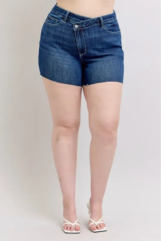 Dk Judy Blue Plus Size High Waist Criss Cross Waistband Denim Shorts