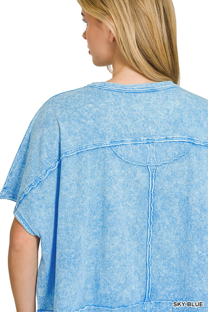 Sky Blue Zenana Halo Snow Washed Boxy Top Shorts Set 2