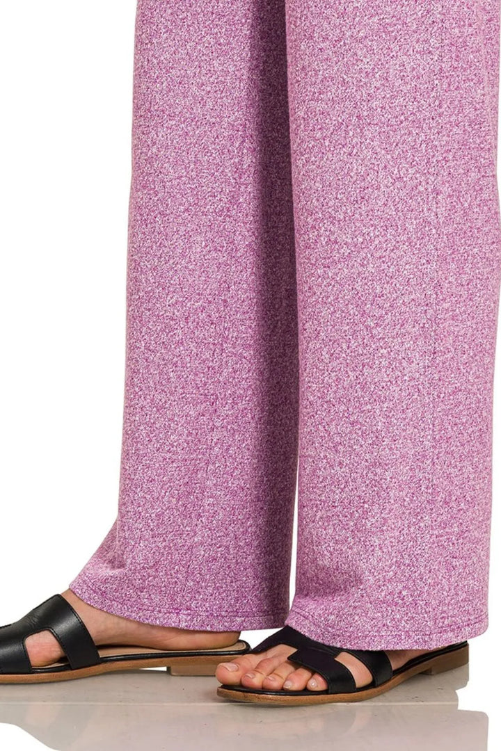 Lt Plum Zenana Soft Melange Short Sleeve Tee Long Pants Set 2