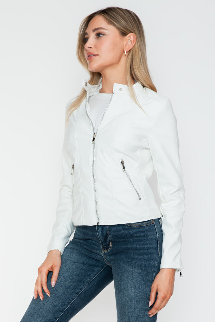 Snobbish Pu Leather Zip Up Jacket With Pockets 1