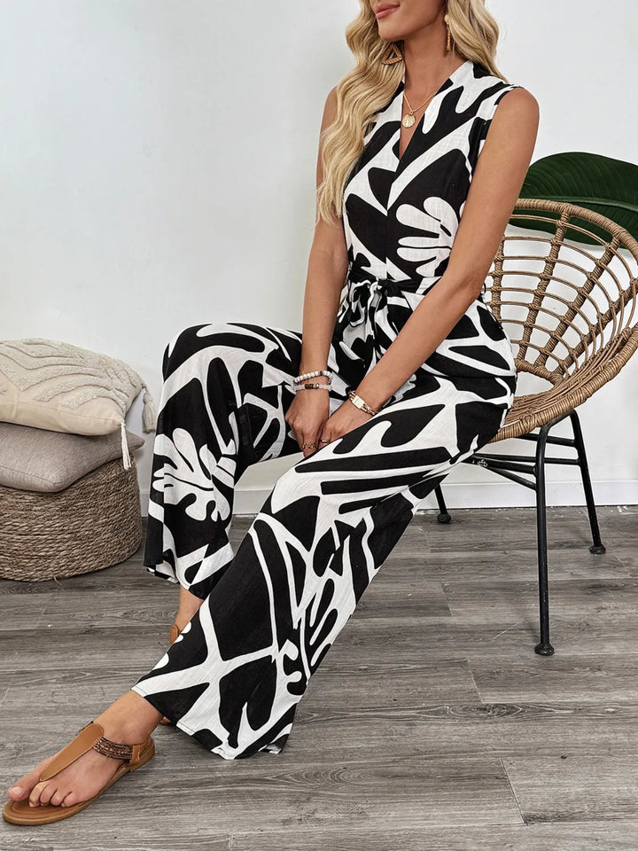 Black Printed Sleeveless Wide Leg Jumpsuit