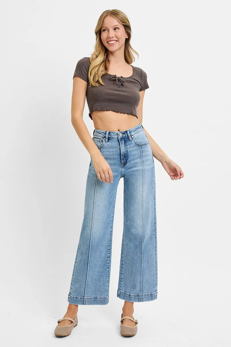 Light Risen Full Size High Rise Crop Wide Leg Jeans Plus Size