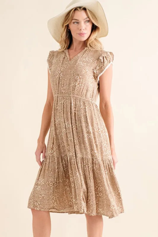 Taupe And The Why Boho Printed Tiered Maxi Dress