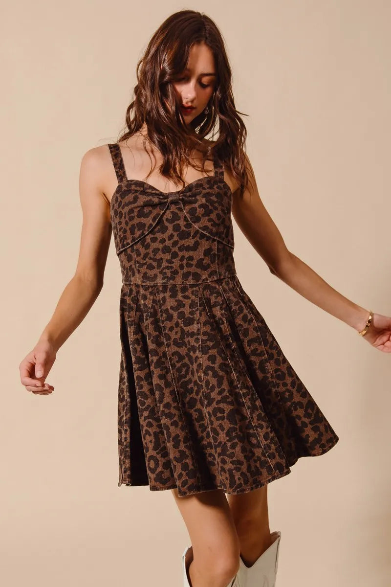 Mocha Leopard So Me Mineral Washed Leopard Flare Cami Dress